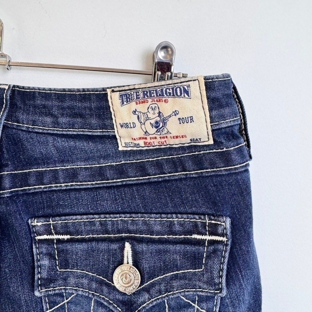 True Religion Joey Flare Y2K Lowrise Jeans Womens 27 Dark Wash Contrast Stitch - Picture 8 of 12